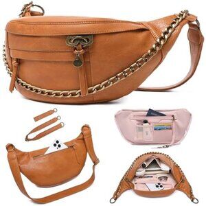 Anti Pickpocket Crossbody Bag – Large Vegan Brown Leather Sling Bag with RFID